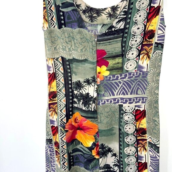 Jams World Dress Womens Size 7 Vintage Hawaiian Floral Rayon Green Made In USA - Picture 8 of 9